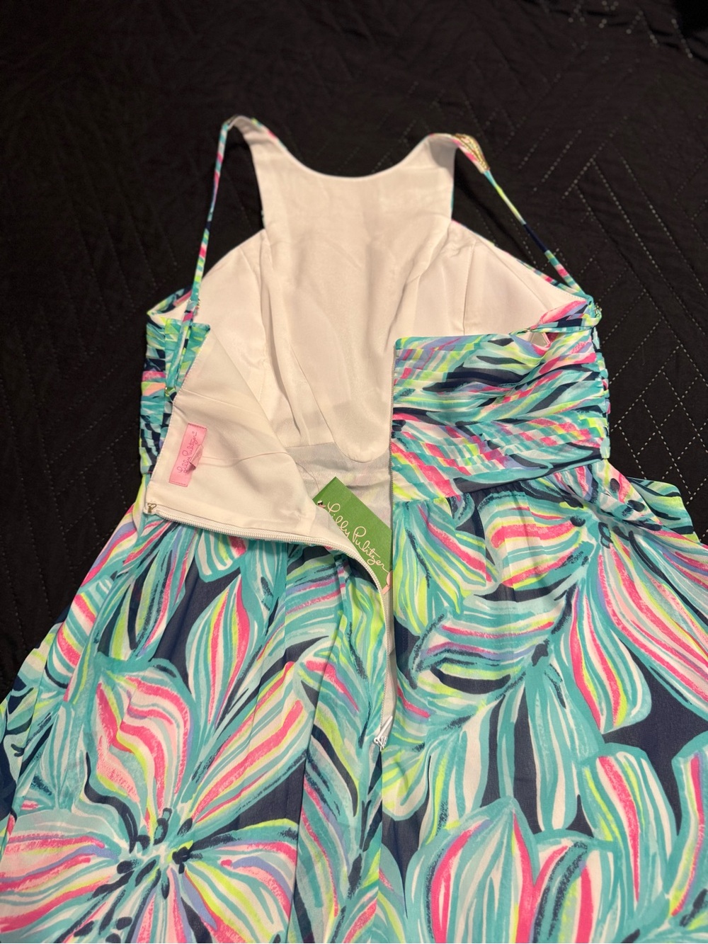 Lilly Pulitzer Teal Maxi Dress with Pink & Lime Leaf Print - Picture 4 of 4